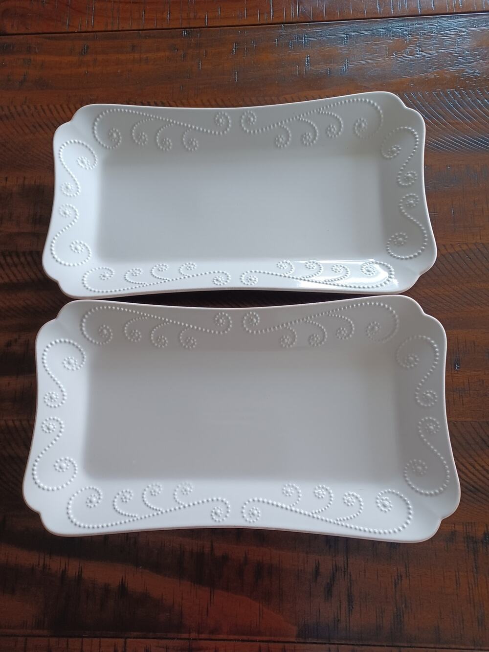Lenox French Perle White 13" Rectangular Serving Platter Set of 2 EUC